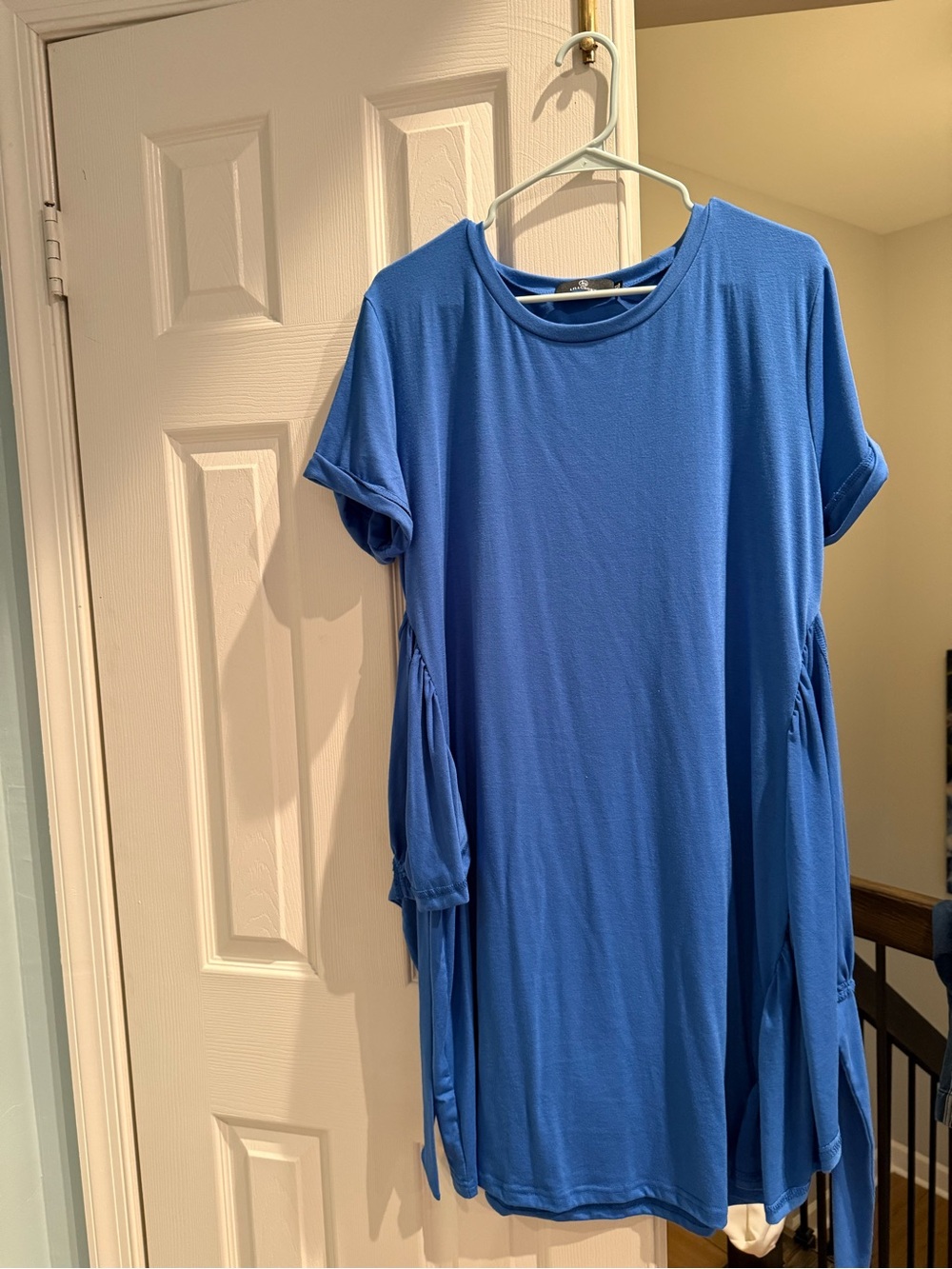 Blue Short-Sleeve Cotton WrapDress